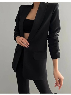 Zf Butik Kolu Büzgülü Atlas Kumaş Blazer Kadın Ceket