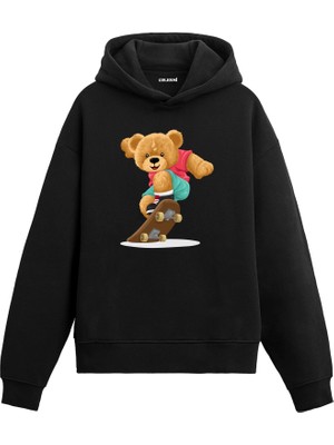 Colermi Sevimli Kaykaycı Ayıcık Baskılı Hoodie —