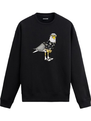 Colermi Retro Sokak Tarzı Güvercin Tasarımlı Sweatshirt —