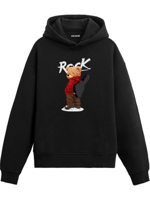 Colermi Rockcı Ayıcık Baskılı Hoodie —