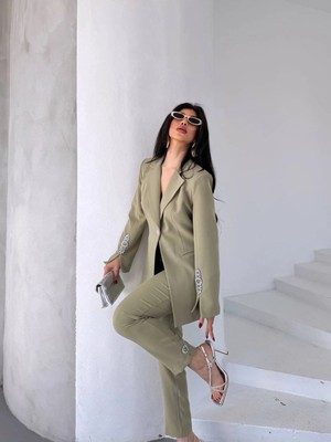 Zf Butik Kadın Haki Dokuma Takım Elbise Ceket Pantolon