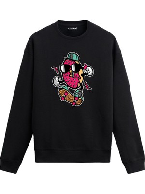 Colermi Kaykaycı Donut Karakter Tasarımlı Sweatshirt —