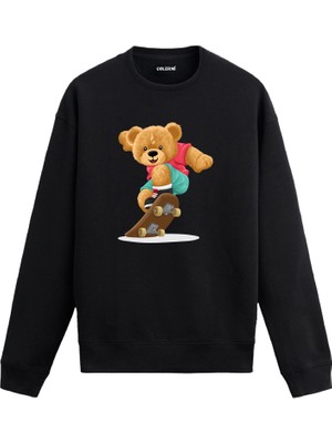 Colermi Ayıcık Baskılı Sweatshirt - Kaykaycı Ayı Tasarımı —