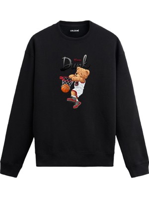 Colermi Ayıcık Baskılı Sweatshirt - Basketbol Slam Dunk Tasarımı —