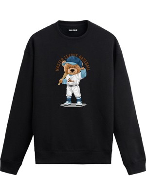 Colermi Ayıcık Baskılı Sweatshirt - Baseball Tasarım —