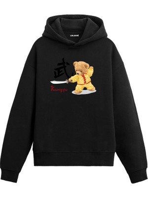 Colermi Kung Fu Tasarım Ayıcık Baskılı Hoodie —
