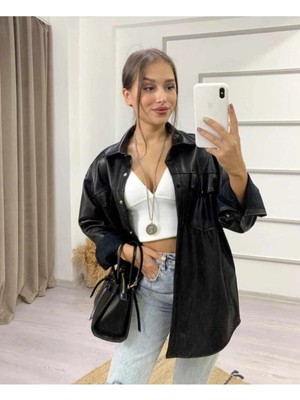 Zf Butik Suni Deri Gömlek Düğmeli Regular Boy Cepli