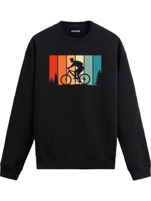 Colermi Bisikletçi Baskılı Retro Sweatshirt —