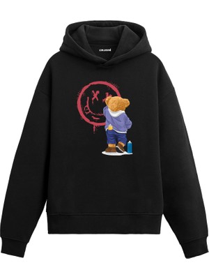 Colermi Graffiti Ayıcık Baskılı Hoodie —