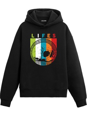 Colermi Lifes Yazılı Kurukafa Baskılı Hoodie —