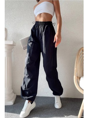 Zf Butik Paraşüt Kumaş Yumuşak Doku Bol Kesim Jogger Pantolon Siyah