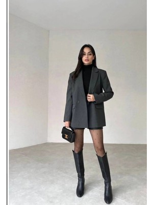 Zf Butik Gri Oversize Tek Düğmeli Blazer Ceket