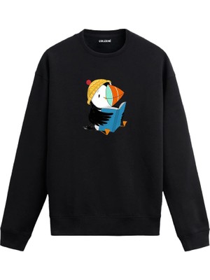 Colermi Kitap Okuyan Deniz Papağanı Tasarımlı Sweatshirt —