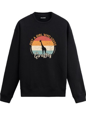 Colermi Zürafa Baskılı Retro Sweatshirt —