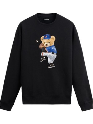 Colermi Beyzbolcu Ayıcık Baskılı Sweatshirt —