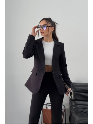 Zf Butik Siyah Kadın Blazer Ceket Kısa Astarlı Vatkalı