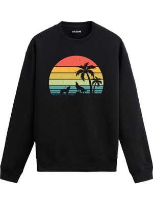 Colermi Gün Batımı Kurt Tasarım Sweatshirt —