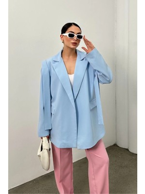 Zf Butik Kadın Oversize Blazer Ceket Kuşaklı Omuz Detaylı