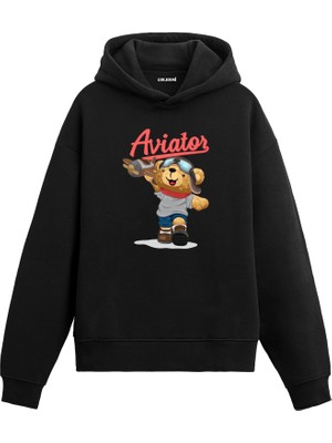 Colermi Pilot Sevimli Ayıcık Baskılı Hoodie —