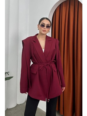 Zf Butik Kadın Oversize Blazer Ceket Kuşaklı Omuz Detaylı