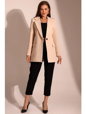Zf Butik Bej Blazer Ceket Tek Düğmeli Double Face