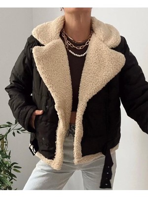 Zf Butik Siyah Kapitone Kıvırcıklı ( Peluşlu) Mont