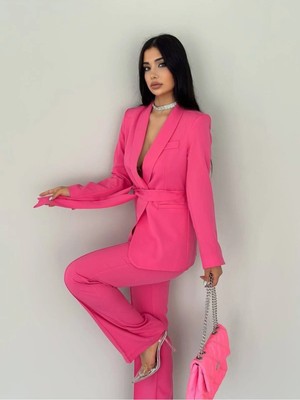 Zf Butik Kadın Ikili Kuşaklı Blazer Ceket Pantolon Takım