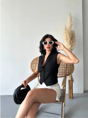 Zf Butik Siyah Düğme Detaylı Blazer Yelek Ceket Kadın