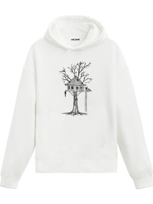 Colermi Ağaç Ev ve Geyik Baskılı Hoodie —