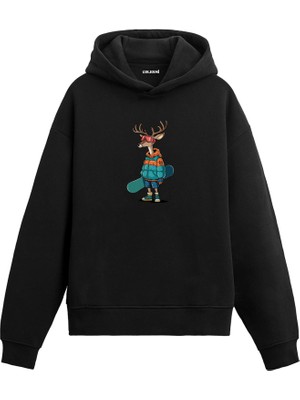 Colermi Snowboard Geyiği Baskılı Hoodie —