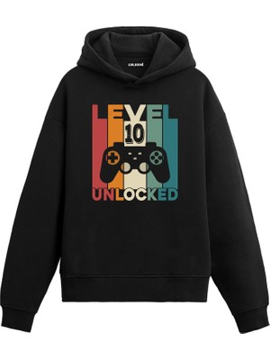 Colermi Level 10 Unlocked Baskılı Oyuncu Hoodie —