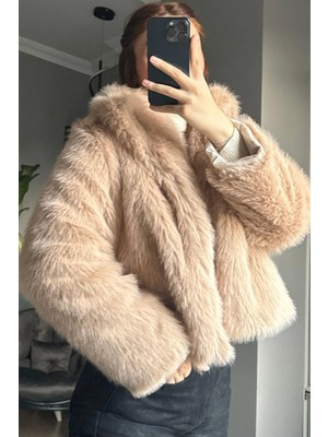 Zf Butik Kadın Kısa Kürk Vizon Gizli Cepli 55 cm
