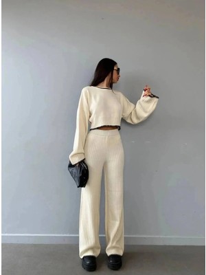 Zf Butik Kadın Krem Triko Takım Pamuk Polyester Karışımı