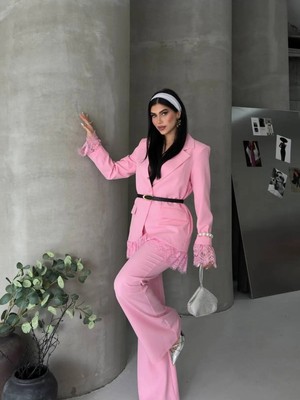 Zf Butik Premium Dantel Detaylı Blazer Ceket Ispanyol Paça Takım