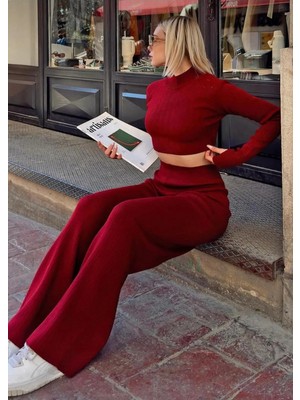 Zf Butik Italy Kesim Tam Reglan Parmak Geçirmeli Crop Pantolon Takım