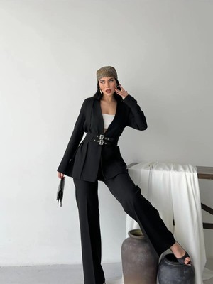 Zf Butik Kadın Blazer Ceket Pantolon Ikili Takım Siyah