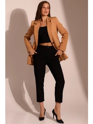 Zf Butik Kruvaze Yaka Blazer Ceket Bisküvi Uzun Kollu Dokuma