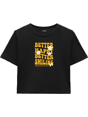 Colermi Better Mutlu, Better Smiling Crop Top - Altın Yellow Tasarım