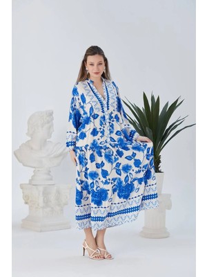 Zf Butik Kadın Uzun Tesettür Gömlek Elbise Hakim Yaka Bordo