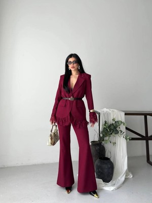 Zf Butik Premium Dantel Detaylı Blazer Ceket Ispanyol Paça Takım