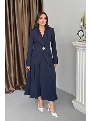 Zf Butik Kadın Blazer Ceket Etek Takım Lacivert