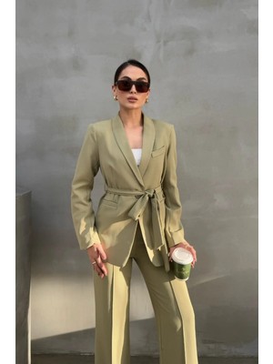 Zf Butik Kadın Ikili Kuşaklı Blazer Ceket Pantolon Takım
