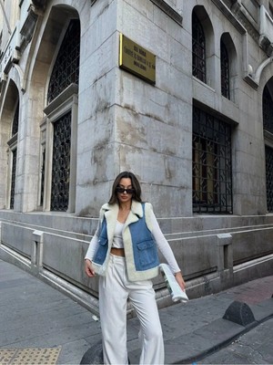 Zf Butik Içi Kürklü Zr Model Denim Yelek