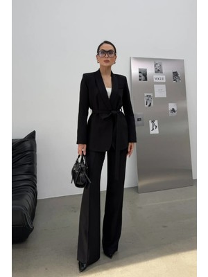 Zf Butik Kadın Ikili Kuşaklı Blazer Ceket Pantolon Takım