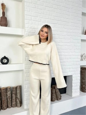 Zf Butik Kadın Triko Ikili Takım Rahat Kesim Bej