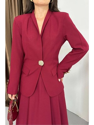 Zf Butik Kadın Blazer Ceket Etek Takım Bordo