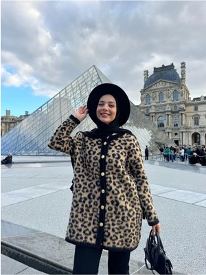 Zf Butik Kadın Leopar Desenli Bisiklet Yaka Triko Hırka