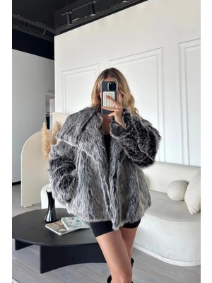 Zf Butik Gri Melanj Içi Astarlı Kürk Mont