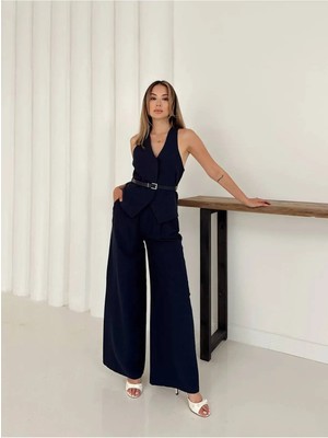Zf Butik Kadın Kemerli Ikili Takım Alt Üst Lacivert