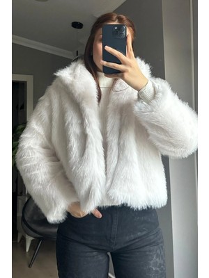 Zf Butik Gizli Cepli Kısa Kürk -Beyaz